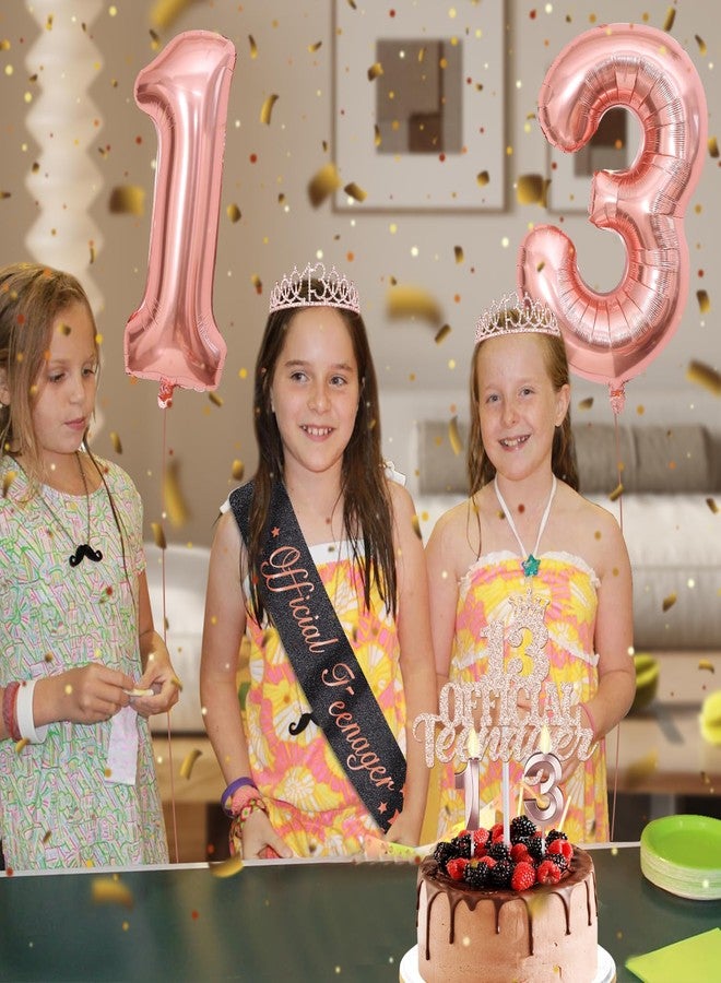 YeohJoy 13th Birthday Decorations for Girls with Black Official Teenager Sash and Tiara, 13 Official Teenager Cake Topper and Candles, Number Balloons Rose Gold, Teen Girl Gifts for 13 Year Old - Image 5