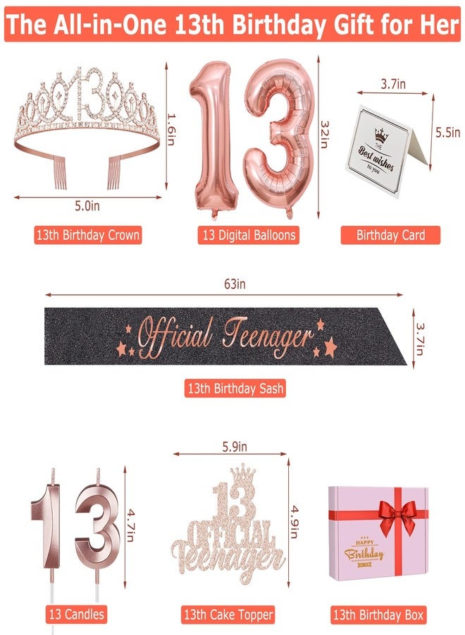 YeohJoy 13th Birthday Decorations for Girls with Black Official Teenager Sash and Tiara, 13 Official Teenager Cake Topper and Candles, Number Balloons Rose Gold, Teen Girl Gifts for 13 Year Old - Image 2