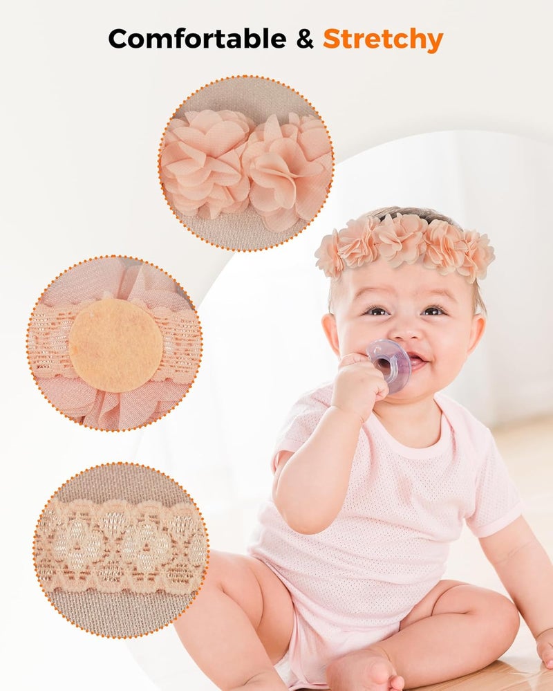 Fmeida Baby Girls Headbands for 4-24M | Soft Flower Crown (Fits 14.96"-18.89" Head) - Image 5