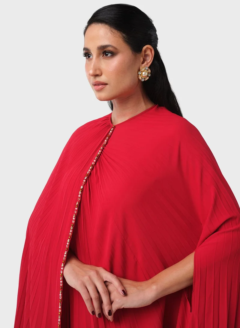 Threadz by Ajooni Embellished Pleated Cape Dress