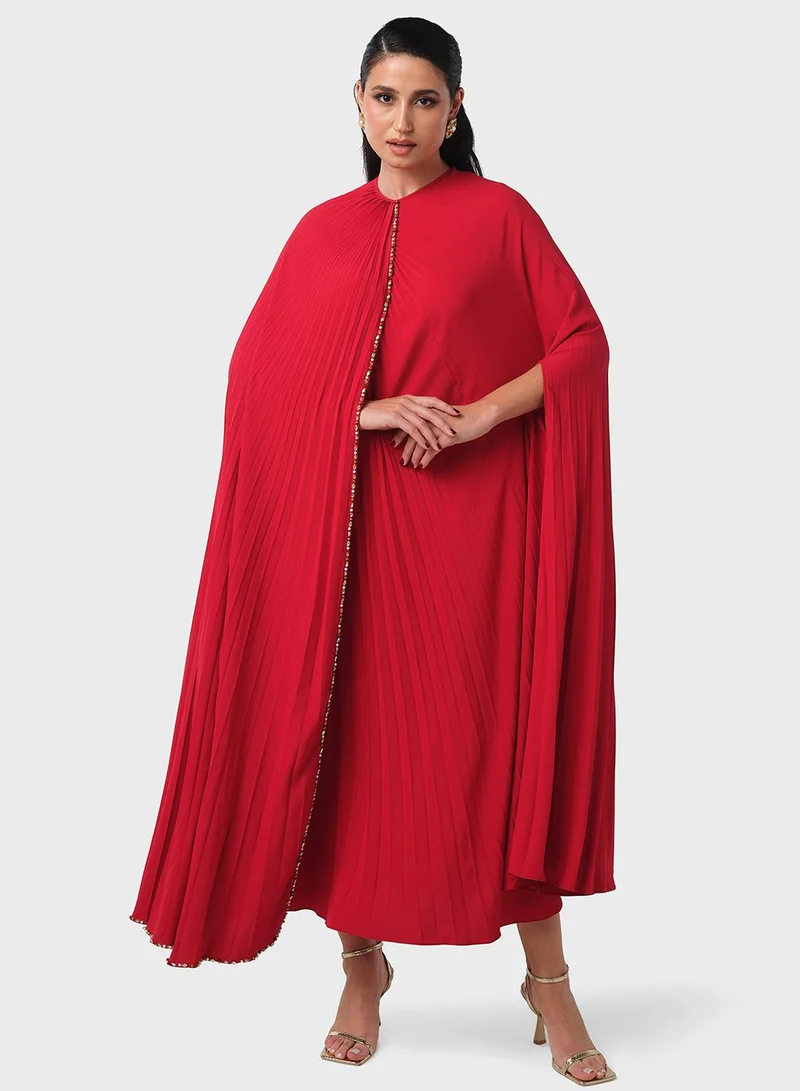 Threadz by Ajooni Embellished Pleated Cape Dress