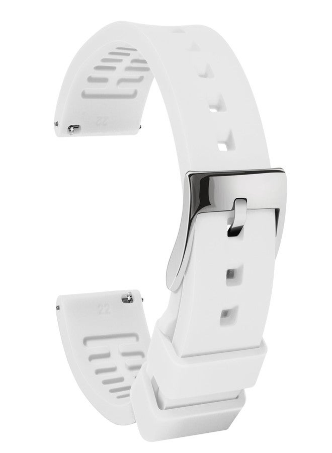 TStrap Silicone Watch Strap 22mm - White Quick Release Watch Band for Mens Womens - Military Waterproof Smart Watches Bracelet Replacement with Clasp Ladies - 18mm 19mm 20mm 21mm 22mm 24mm - Image 1