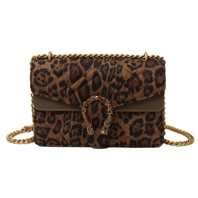 MYHOZEE Crossbody Bags for Women - Snake Printed Clutch Purses Leather Shoulder Bags Chain Strap Evening Handbags Brown Leopard - Image 1