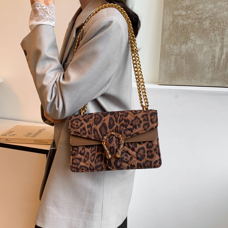 MYHOZEE Crossbody Bags for Women - Snake Printed Clutch Purses Leather Shoulder Bags Chain Strap Evening Handbags Brown Leopard - Image 3