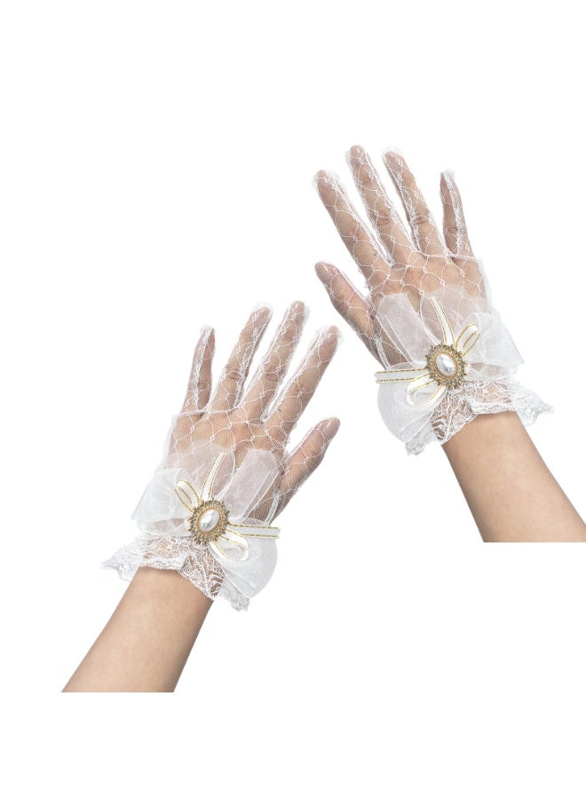 قفازات نسائية من الدانتيل للسيدات ， قفازات نسائية من الدانتيل ， قفازات زفاف شبكية أنيقة واقية من الشمس لحفلات الزفاف وحفلات الزفاف وحفلات الشاي وحفلات التنكر ， أبيض - Image 3