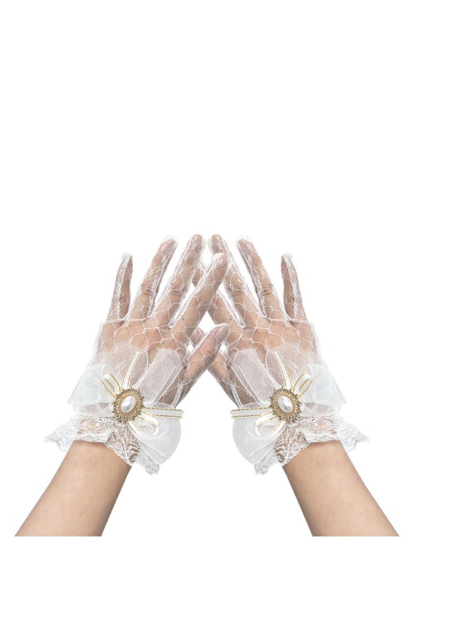 قفازات نسائية من الدانتيل للسيدات ， قفازات نسائية من الدانتيل ， قفازات زفاف شبكية أنيقة واقية من الشمس لحفلات الزفاف وحفلات الزفاف وحفلات الشاي وحفلات التنكر ， أبيض - Image 2