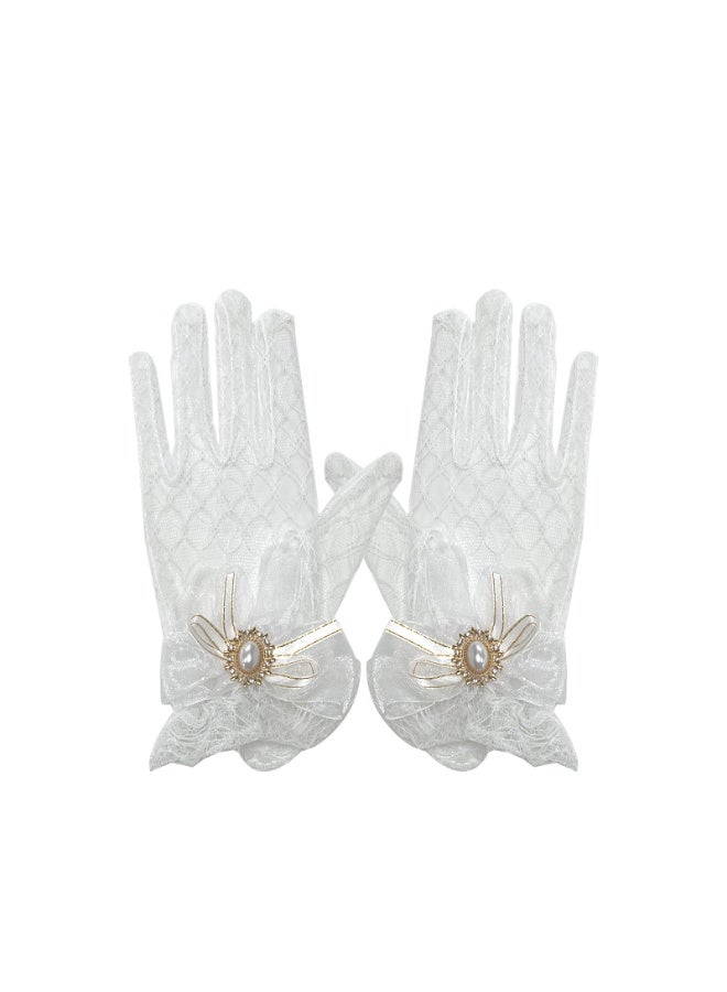 قفازات نسائية من الدانتيل للسيدات ， قفازات نسائية من الدانتيل ， قفازات زفاف شبكية أنيقة واقية من الشمس لحفلات الزفاف وحفلات الزفاف وحفلات الشاي وحفلات التنكر ， أبيض - Image 5