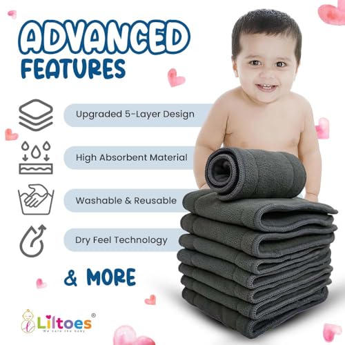 LILTOES SmartDry 5-Layer Booster Pads for Cloth Diaper | High Absorbent 5 Layer Washable and Reusable | Wet Free Booster Inserts | The Ultimate Baby Cloth Diaper Soaker Inserts Pack Of 3 - Image 5