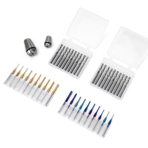 LUNYEE 40pcs End Mills CNC Router Bits with ER11, ER16 Collet, 1/8" Shank CNC Cutter Milling Carving Bit Set Including 2-Flute Flat Nose & Ball Nose, Nano Blue Coat & Titanium Coat Bits - Image 2