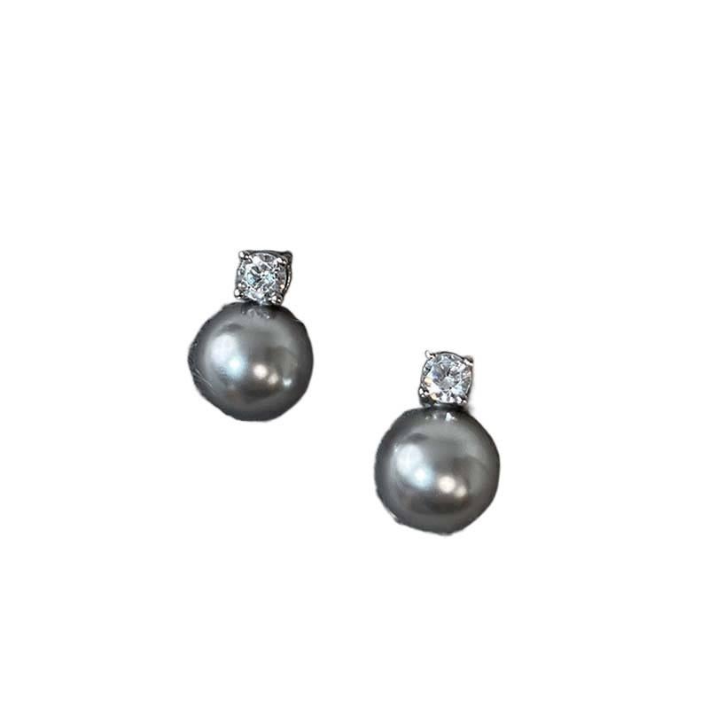 AD أقراط لؤلؤ مسمار بتصميم هندسي بلون Silver Grey بتشطيب بلون الذهب الأبيض وبتفاصيل فضة استرلينية 925 خفيفة للارتداء اليومي للنساء للاستخدام اليومي خفيف الوزن من فضة استرلينية 925 با. - Image 1