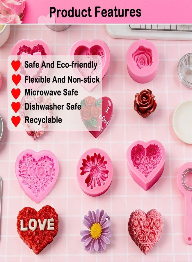 Wavlakth 6-Piece Mother’s Day Silicone Mold Set - 3D Heart Molds Rose Chrysanthemum Mold for Chocolate, Cake, Fondant, Polymer Clay, Candles, Soap, Resin - Reusable, Non-Stick DIY Gift for Mom, Wife, Grandma - Image 4