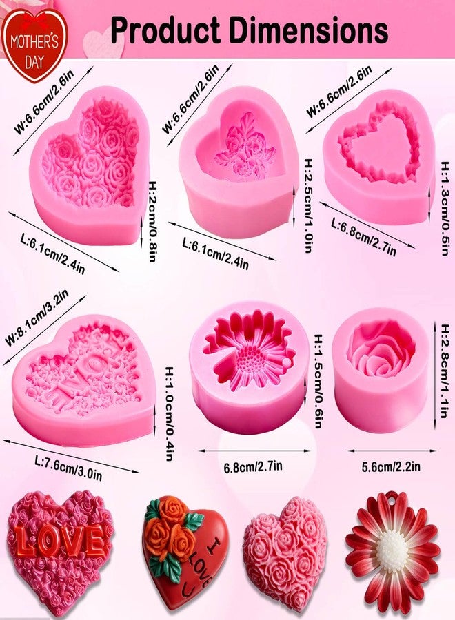 Wavlakth 6-Piece Mother’s Day Silicone Mold Set - 3D Heart Molds Rose Chrysanthemum Mold for Chocolate, Cake, Fondant, Polymer Clay, Candles, Soap, Resin - Reusable, Non-Stick DIY Gift for Mom, Wife, Grandma - Image 2