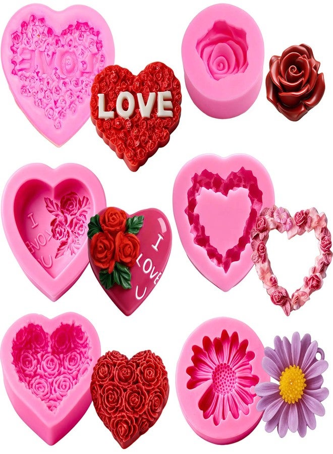 Wavlakth 6-Piece Mother’s Day Silicone Mold Set - 3D Heart Molds Rose Chrysanthemum Mold for Chocolate, Cake, Fondant, Polymer Clay, Candles, Soap, Resin - Reusable, Non-Stick DIY Gift for Mom, Wife, Grandma - Image 1