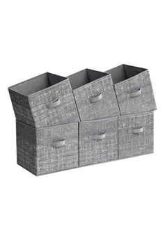 SONGMICS Storage Cubes, 11.8-Inch Non-Woven Fabric Bins with Double Handles, Set of 6, Closet Organizers for Shelves, Foldable, for Clothes, Cattail Gray UROB030G01