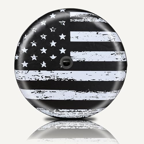 MOONET Tire Cover with Camera Hole, for Jeep Wrangler JL with Back-up Camera, Sport & Sahara (2018-2025) White Flag, Fits 245/75R17, 255/75R17, 255/70R18 - Image 1