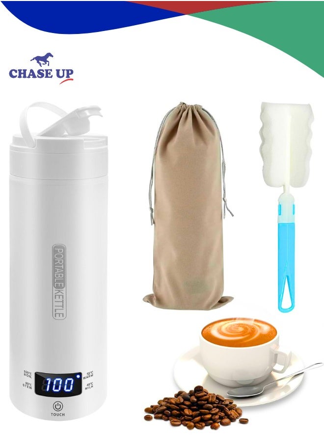 Chase Up 500ml Portable Electric Travel Kettle,316 Stainless Steel Water Boiler with 4-Temp Precision Heating, Auto Shut-Off & Dry-Boil Protection for Coffee/Tea, Compact Camping Design (White)  - Image 1