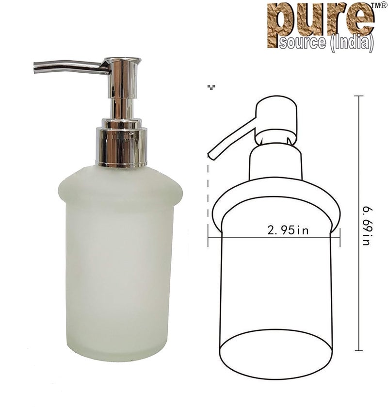 Pure Source India Pure Source India Soap Dispenser Bottle Set with Pump for Hand Wash in Bathroom Kitchen Sink Frostate Glass Body and Chrome Finish top 150 ML  - Image 3