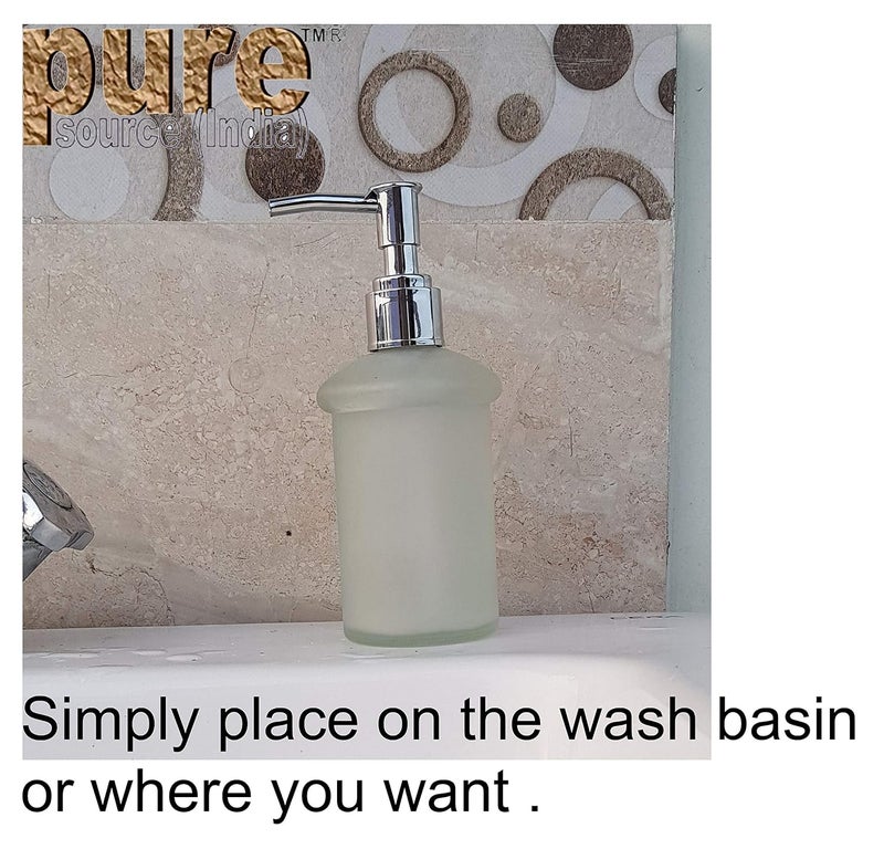 Pure Source India Pure Source India Soap Dispenser Bottle Set with Pump for Hand Wash in Bathroom Kitchen Sink Frostate Glass Body and Chrome Finish top 150 ML  - Image 4