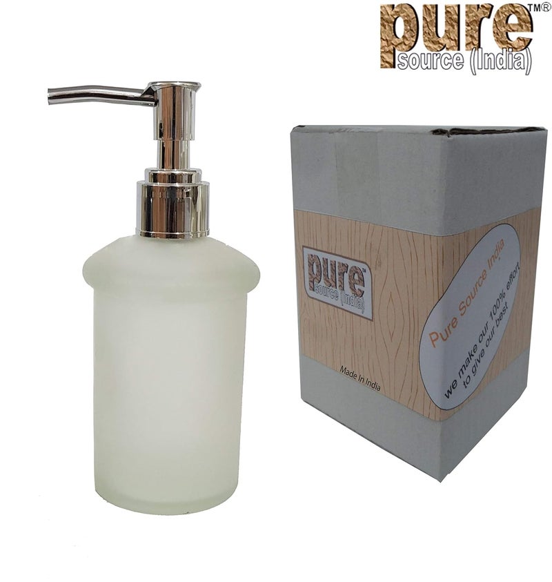 Pure Source India Pure Source India Soap Dispenser Bottle Set with Pump for Hand Wash in Bathroom Kitchen Sink Frostate Glass Body and Chrome Finish top 150 ML  - Image 5