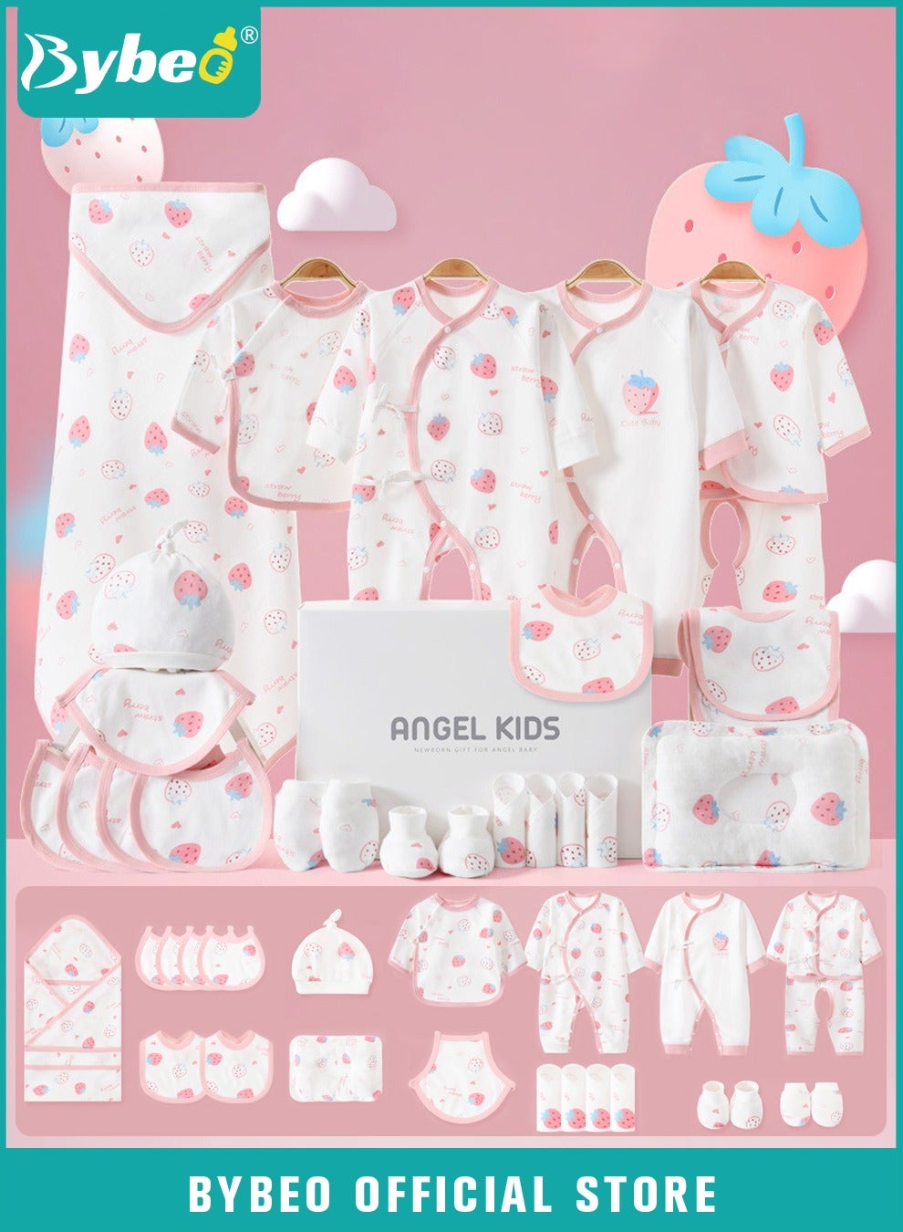 24PCS Newborn Baby Gift Set, Newborn Layette Gift Set for Boys and Girls, Babies Essential Clothes Accessories with Baby Blanket, 100% Premium Cotton, for Spring Summer Autumn Winter
