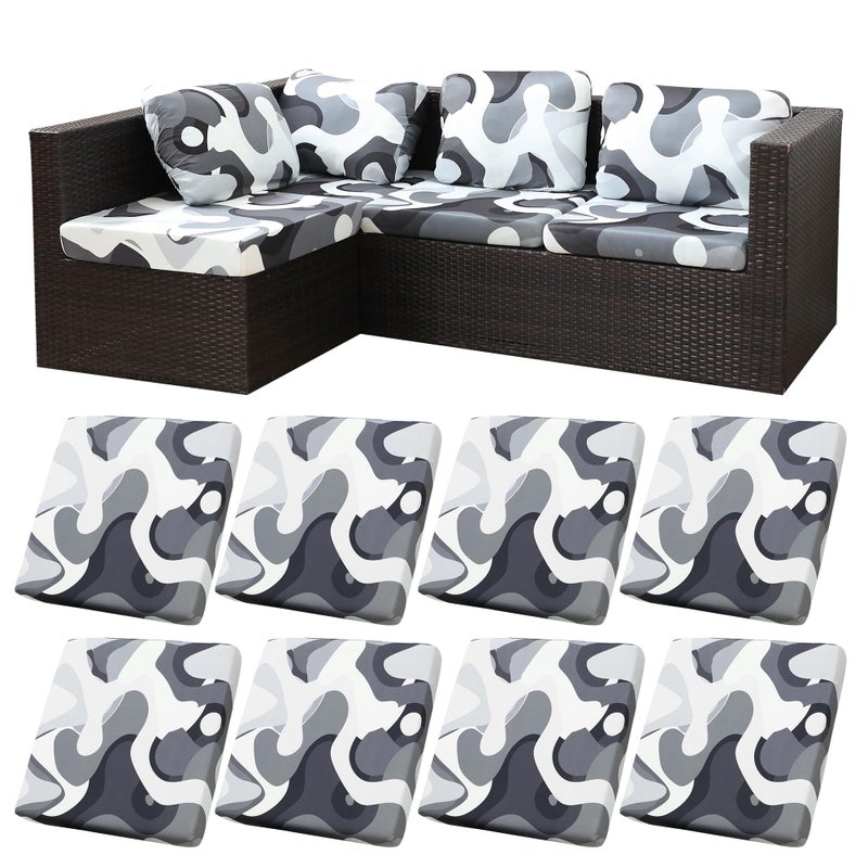 BIETYONE 8Pcs Stretch Patio Cushion Covers,Outdoor Couch Covers Replacement,Outdoor Couch & Sofa Slipcovers,for Patio Furniture Cushion Covers,Washable Reusable urniture Protector(Black Camouflage,8PCS) - Image 1