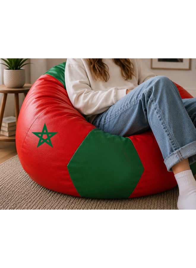 Fatbag Morocco Football Style Bean Bag | Morocco Flag Print | Faux Leather | Filled Bean Bag for Kids & Adults - Image 1