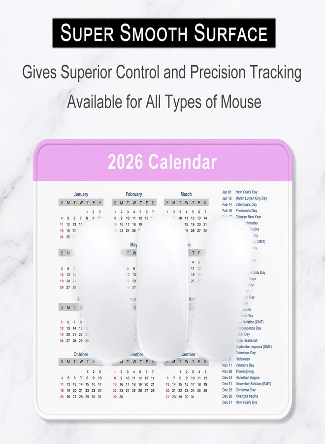 Hsurbtra 2026 Calendar Mouse Pad, Square New Year 2026 Mousepad 10.2 x 8.3 Inch, Stitched Edge Anti-Slip Waterproof Rubber Computer Mat for Office, Gaming, Laptop, New Year Office Supplies Gift, Purple - Image 2