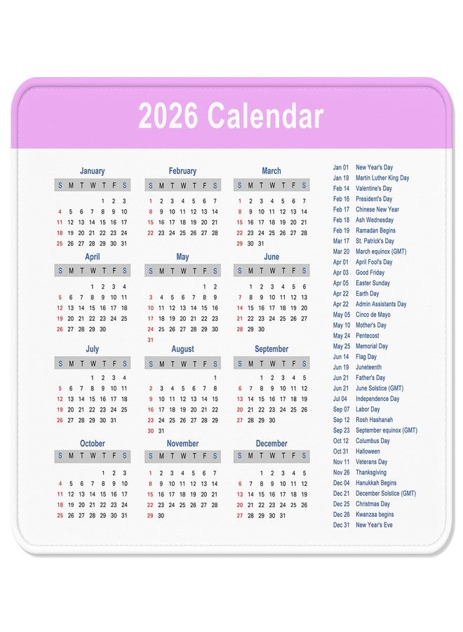 Hsurbtra 2026 Calendar Mouse Pad, Square New Year 2026 Mousepad 10.2 x 8.3 Inch, Stitched Edge Anti-Slip Waterproof Rubber Computer Mat for Office, Gaming, Laptop, New Year Office Supplies Gift, Purple - Image 1