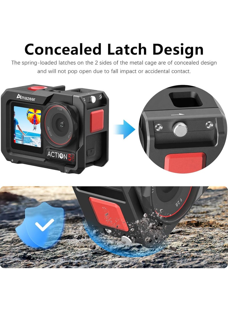 AMAZEAR dji osmo action 5 pro Metal Cage for DJI Osmo Action 5 Pro,DJI Action3/4/5 Pro Premium Accessories Multifunction Protective Frame Case Aluminum Housing Camera Expansion Protector - Image 3