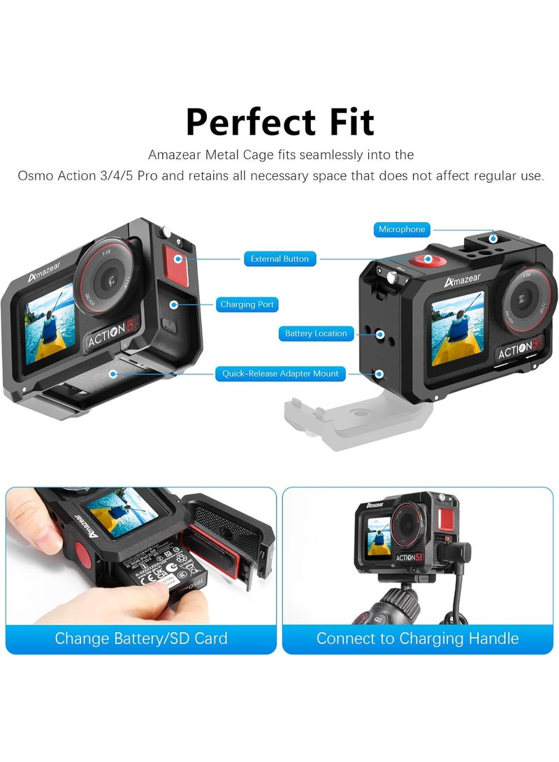 AMAZEAR dji osmo action 5 pro Metal Cage for DJI Osmo Action 5 Pro,DJI Action3/4/5 Pro Premium Accessories Multifunction Protective Frame Case Aluminum Housing Camera Expansion Protector - Image 2