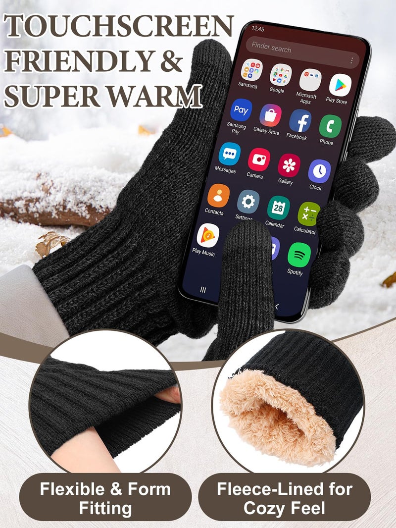 Beeplove Satin Lined Beanie Scarf and Gloves Set for Women - Hair Protection, Winter Accessories Gifts for Her Wife, Black - Image 4