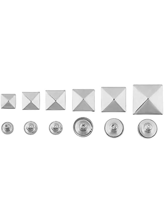 100Sets 10MM Pyramid Square Rivets Garment Bag Shoes Bracelets Belt Studs Metal Square Spikes Fix Stud Aceessories(10mm,Silver) - Image 4