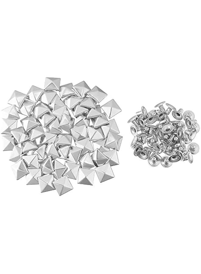 100Sets 10MM Pyramid Square Rivets Garment Bag Shoes Bracelets Belt Studs Metal Square Spikes Fix Stud Aceessories(10mm,Silver) - Image 1