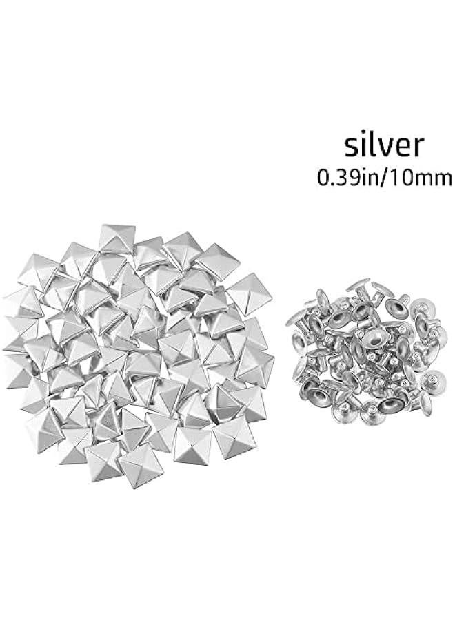 100Sets 10MM Pyramid Square Rivets Garment Bag Shoes Bracelets Belt Studs Metal Square Spikes Fix Stud Aceessories(10mm,Silver) - Image 3