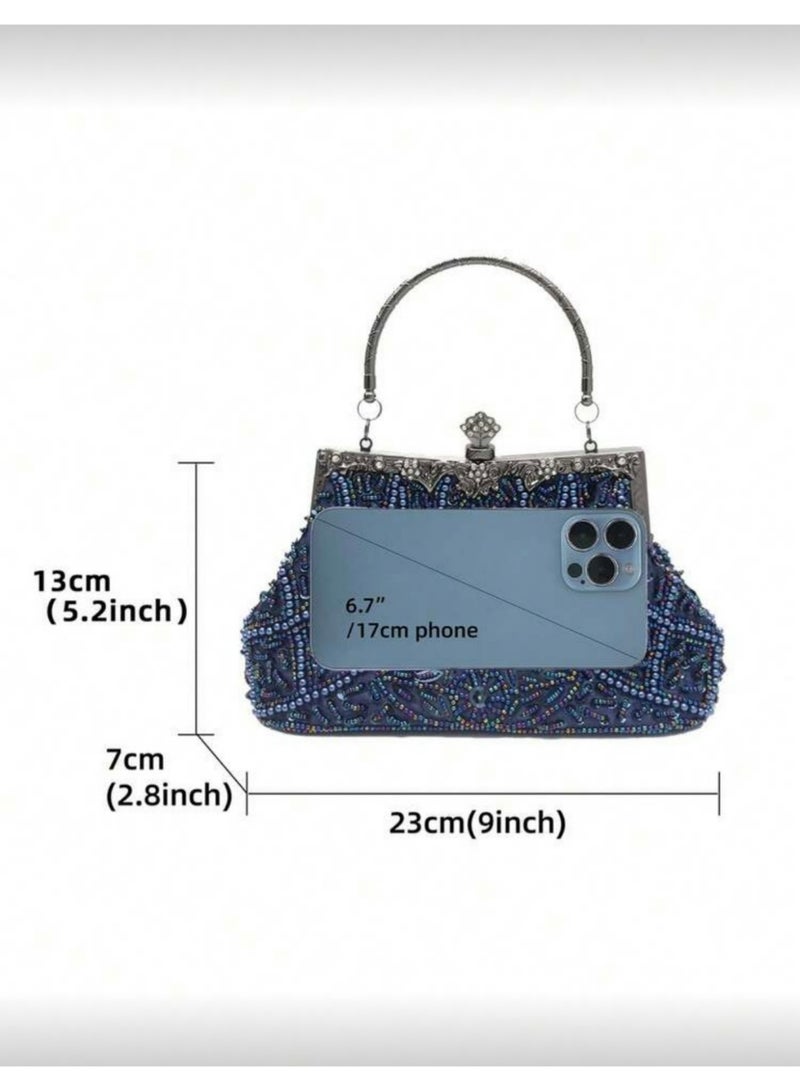 Women's Clutch Evening Bag Womens Vintage Beaded Rhinestone Embroidery Bag Women's Handbag Crossbody Bag Shoulder Bag with Removable Chain Perfect for Weddings, Ramadan, Birthdays,Prom Party - Image 2