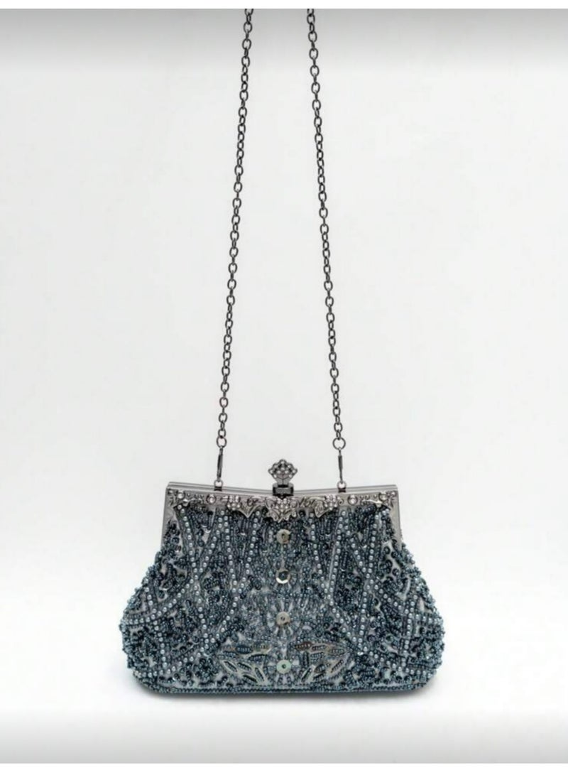 Women's Clutch Evening Bag Womens Vintage Beaded Rhinestone Embroidery Bag Women's Handbag Crossbody Bag Shoulder Bag with Removable Chain Perfect for Weddings, Ramadan, Birthdays,Prom Party - Image 4