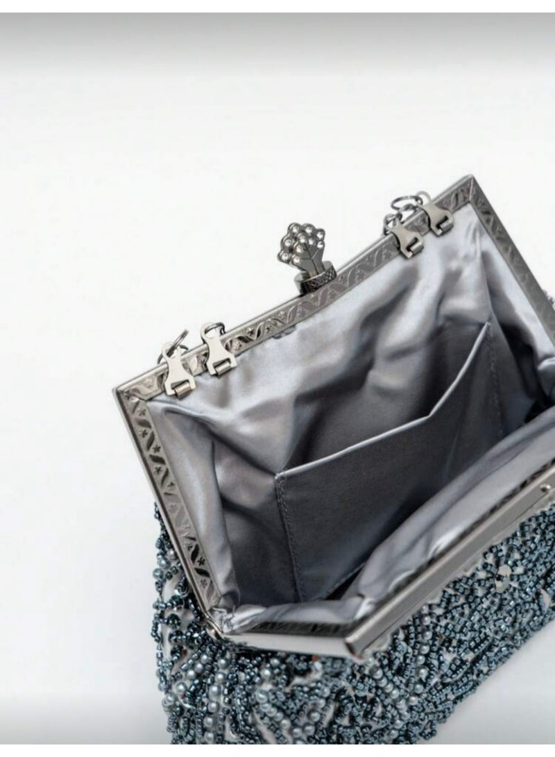 Women's Clutch Evening Bag Womens Vintage Beaded Rhinestone Embroidery Bag Women's Handbag Crossbody Bag Shoulder Bag with Removable Chain Perfect for Weddings, Ramadan, Birthdays,Prom Party - Image 5