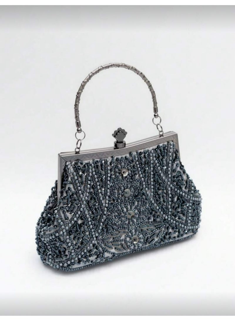 Women's Clutch Evening Bag Womens Vintage Beaded Rhinestone Embroidery Bag Women's Handbag Crossbody Bag Shoulder Bag with Removable Chain Perfect for Weddings, Ramadan, Birthdays,Prom Party - Image 3