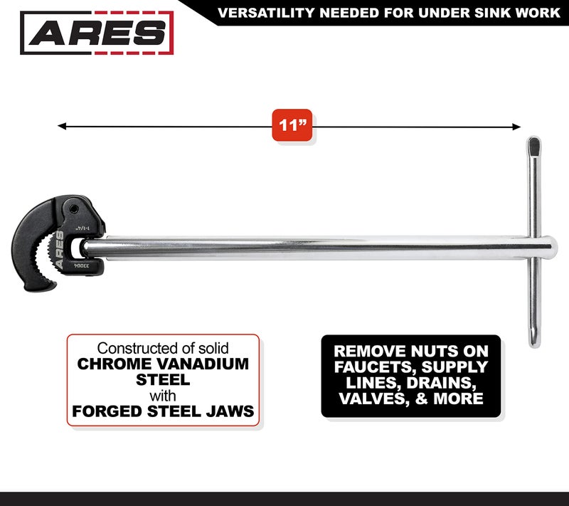 ARES 33004-11-Inch Basin Wrench with Adjustable Jaw - Jaw Adjusts from 3/8 Inch to 1 1/4 Inch - Basin Wrenches Increase Access in Tight Spaces - Image 2