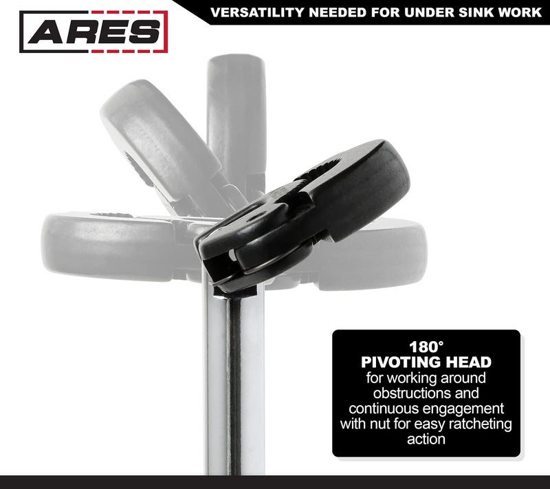 ARES 33004-11-Inch Basin Wrench with Adjustable Jaw - Jaw Adjusts from 3/8 Inch to 1 1/4 Inch - Basin Wrenches Increase Access in Tight Spaces - Image 3