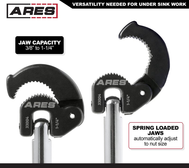 ARES 33004-11-Inch Basin Wrench with Adjustable Jaw - Jaw Adjusts from 3/8 Inch to 1 1/4 Inch - Basin Wrenches Increase Access in Tight Spaces - Image 4