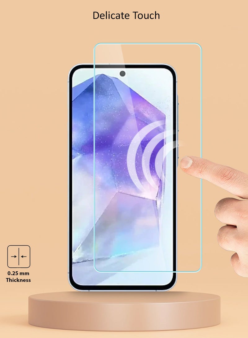 Techie قطعتان من واقي الشاشة الزجاجي عالي الدقة لهاتف Samsung Galaxy A55 - مضاد للانعكاس ومضاد للفقاعات وصلابة 9H 0.33 مم وحواف مستديرة وسهلة التركيب - Image 4