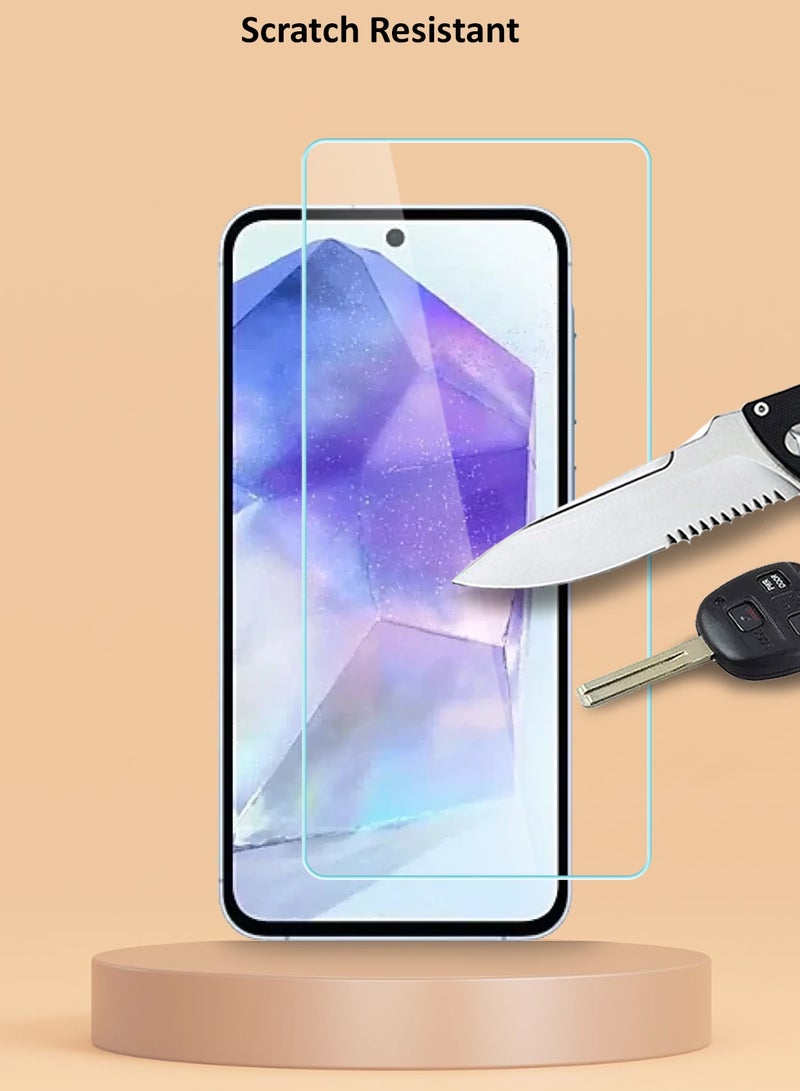 Techie قطعتان من واقي الشاشة الزجاجي عالي الدقة لهاتف Samsung Galaxy A55 - مضاد للانعكاس ومضاد للفقاعات وصلابة 9H 0.33 مم وحواف مستديرة وسهلة التركيب - Image 5