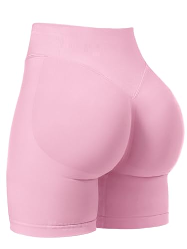 VOYJOY Women Workout Impact Shorts 2.5"/ 3.6"/ 4.5"/ 6" Scrunch Butt Lifting Gym Seamless Booty Biker Shorts Pink - Image 1