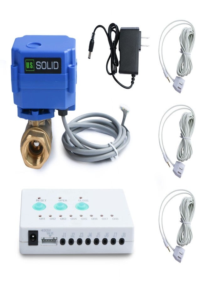 U.S. Solid Water Leak Detector - Water Leak Detect and Protect System with 1/2" Brass Motorized Ball Valve, Controller and 3 Sensors - Image 1