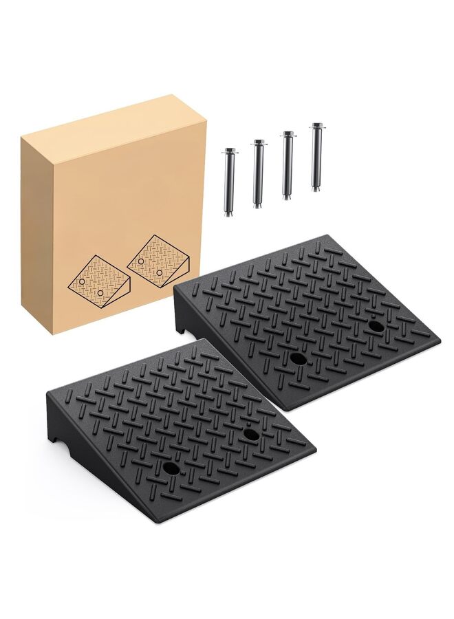 2pcs Rubber Curb Ramps,6.3" Rise Height Heavy Duty Rubber Threshold Ramp, Portable Driveway Ramps for Cars Wheelchairs Scooter Lawn Mower, 7000lbs Load Capacity - Image 1