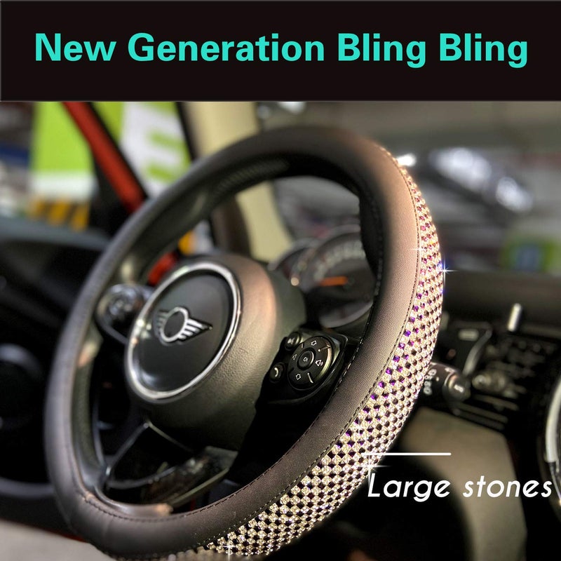 PINCTROT Bling Bling Comfy Steering Wheel Cover with Jumbo Crystal Rhinestones, Anti-Slip Diamond Leather, Universal 15 Inch (Purple) - Image 2