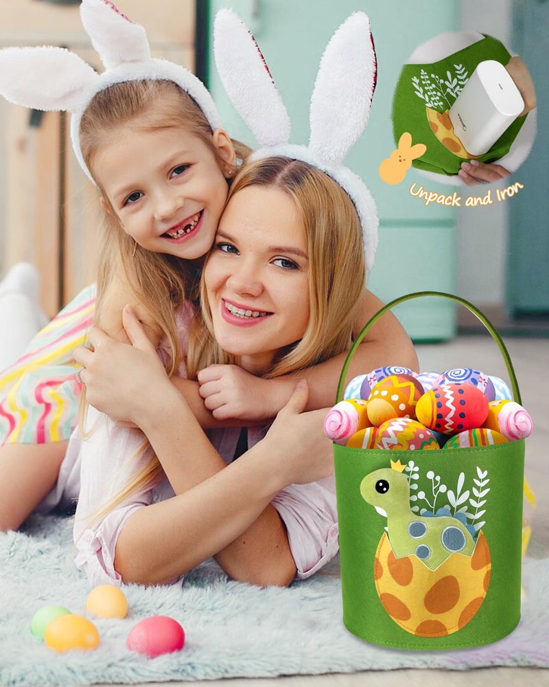 Swooflia Dinosaur Easter Basket for Kids - Personalized Large Felt Bags Includes One Small Plush Doll My First Cute Tote Bucket Name Tag Easter Egg Hunts, Gift for Girls Boys Toddler Baby - Image 4
