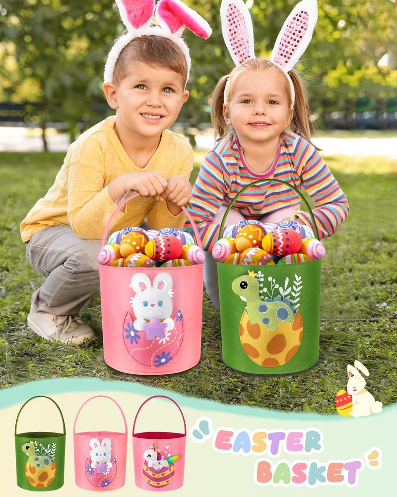 Swooflia Dinosaur Easter Basket for Kids - Personalized Large Felt Bags Includes One Small Plush Doll My First Cute Tote Bucket Name Tag Easter Egg Hunts, Gift for Girls Boys Toddler Baby - Image 5