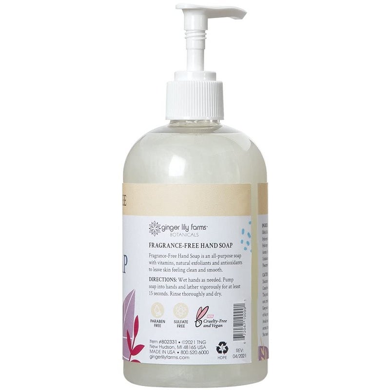 Ginger Lily Farms Botanicals All-Purpose Liquid Hand Soap, 100% Vegan & Cruelty-Free, Fragrance-Free, 12 fl oz - Image 4